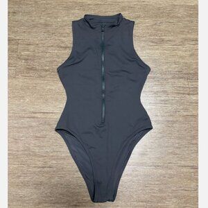 SKIMS Signature Swim Zip Front Sleeveless One Piece Swimsuit Gun Metal XS